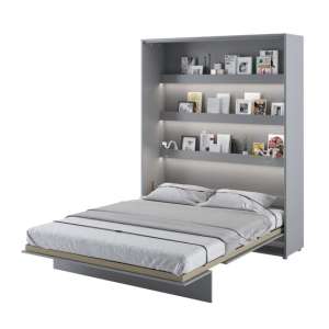 Cortez Wooden King Size Bed Wall Vertical In Matt Grey With LED - UK
