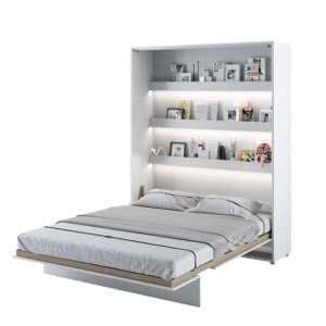 Cortez Wooden King Size Bed Wall Vertical In Matt White With LED - UK
