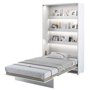 Cortez Wooden Single Bed Wall Vertical In Matt White With LED