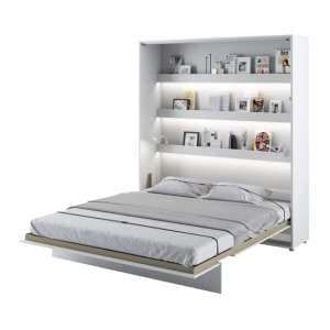 Cortez Super King Size Bed Wall Vertical In Matt White With LED