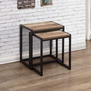 Coruna Wooden Nest of 2 Tables In Rustic And Metal Frame