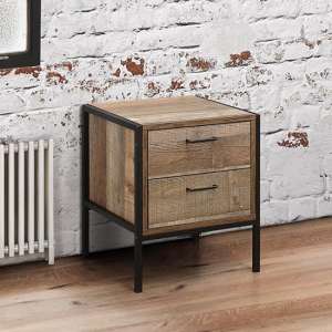 Coruna Bedside Cabinet In Rustic And Metal Frame With 2 Drawers