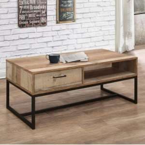 Coruna Coffee Table In Rustic And Metal Frame With 1 Drawer