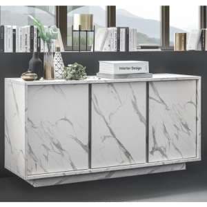 Corvi Wooden Sideboard In White Marble Effect With 3 Doors - UK
