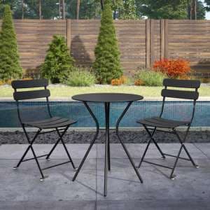 Crook Outdoor Metal Bistro Set With Round Table In Black