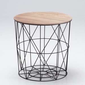 Costa Round Coffee Table With Black Cage In Oak