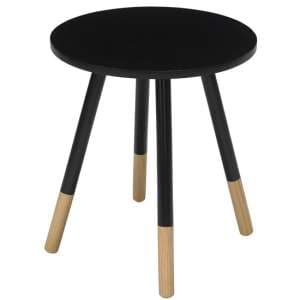 Costal Round Wooden Side Table In Black