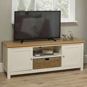 Cotswolds Wooden TV Stand With 2 Doors In Cream And Oak