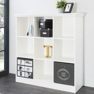 Country Wide Bookcase Small In White With 9 Compartments