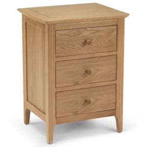 Courbet Wooden Bedside Cabinet In Light Solid Oak With 3 Drawers - UK