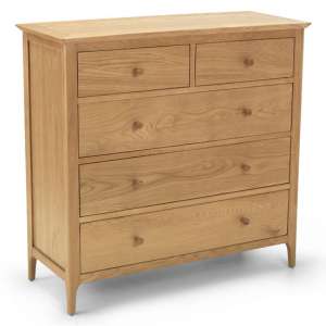 Courbet Wooden Chest Of Drawers In Light Solid Oak With 5 Drawer - UK