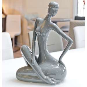 Courson Ceramic Lady Sitting Sculpture In Grey