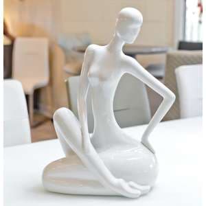 Courson Ceramic Lady Sitting Sculpture In White