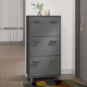Coyne Pinewood Shoe Storage Cabinet With 3 Doors In Dark Grey