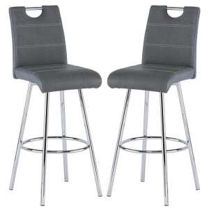 Crafton Grey Faux Leather Bar Stools In Pair - UK