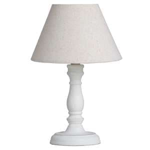Crania Wooden Table Lamp In White With Beige Shade - UK