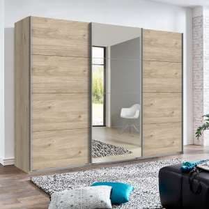 Crato Mirrored Sliding Wardrobe Large In Hickory Oak Effect