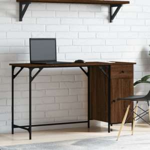 Crewe Wooden Laptop Desk With 1 Door In Brown Oak - UK