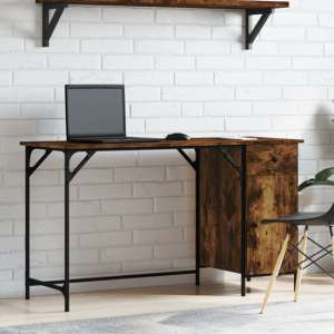 Crewe Wooden Laptop Desk With 1 Door In Smoked Oak - UK