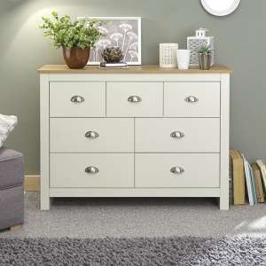 Loftus Wide Chest Of Drawers In Cream With Oak Effect Top - UK