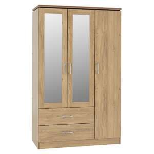 Crieff Mirrored Wardrobe With 3 Doors 2 Drawers In Oak Effect - UK