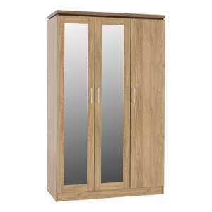 Crieff Mirrored Wardrobe With 3 Doors In Oak Effect - UK