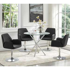 Criss Cross Glass Dining Table With 4 Bucketeer Black Chairs