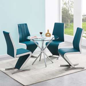 Criss Cross Glass Dining Table With 4 Gia Teal White Chairs