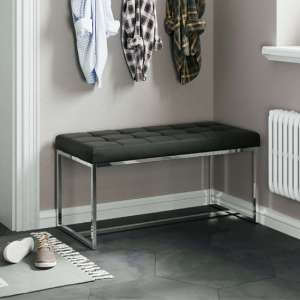 Croatia Dining Bench In Black Faux Leather With Chrome Legs