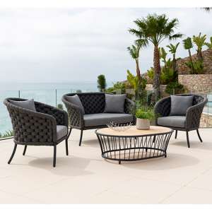 Crod 2 Seater Sofa Set With Roble Coffee Table In Dark Grey - UK