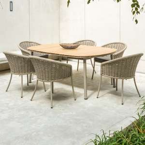 Crod Outdoor 2000mm Roble Dining Table With 6 Chairs In Beige