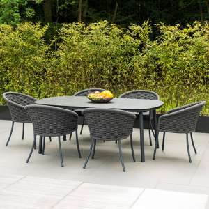Crod Outdoor 2000mm Roble Dining Table With 6 Chairs In Grey