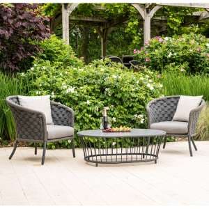 Crod Outdoor Curved Lounge Chairs With Coffee Table In Grey - UK