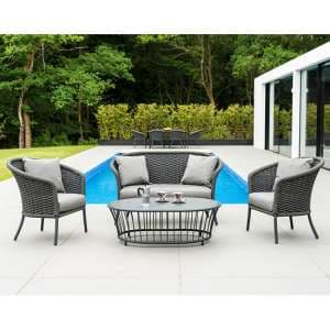 Crod Outdoor Curved Top Lounger Set With Coffee Table In Grey - UK