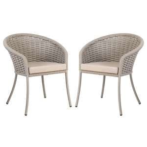 Crod Outdoor Beige Dining Armchairs With Cushion In Pair