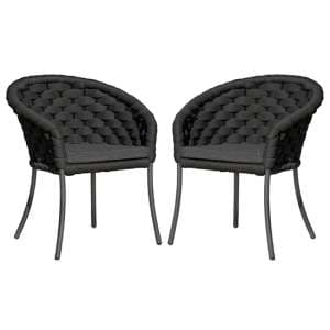 Crod Outdoor Dark Grey Dining Chairs With Cushion In Pair