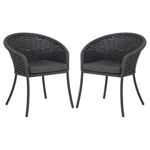 Crod Outdoor Grey Dining Armchairs With Cushion In Pair
