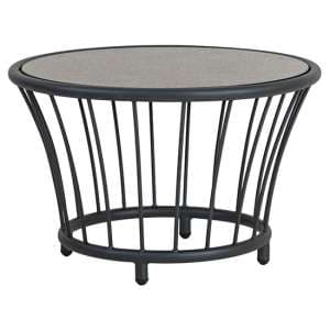 Crod Outdoor Pebble Wooden Top Side Table With Grey Metal Frame - UK