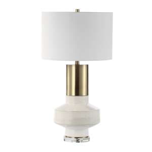 Crotone White Linen Shade Table Lamp With White Ceramic Base - UK