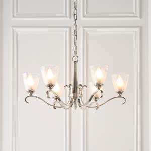 Cua 6 Lights Ceiling Pendant Light In Nickel With Deco Glass - UK