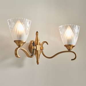 Cua Twin Wall Light In Antique Brass With Deco Glass - UK