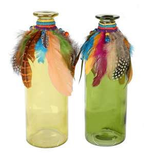 Cuba Glass Set Of 2 Large Decorative Bottle Vase In Multicolor