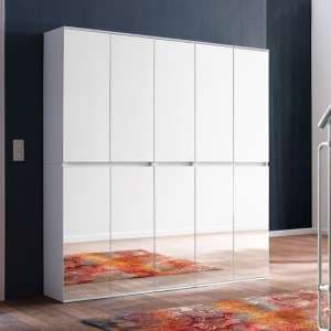 Cubix Mirrored Hallway Wardrobe Large In White With 10 Doors