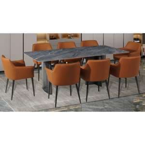 Cuneo Sintered Stone Dining Table With 6 Tan Chairs - UK