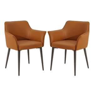 Cuneo Tan Faux Leather Dining Chairs In Pair - UK
