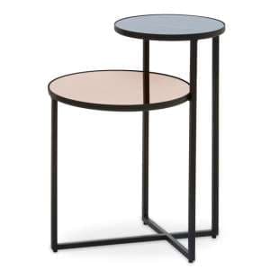 Cusco Smoked Mirror Glass Side Table With Black Metal Frame - UK