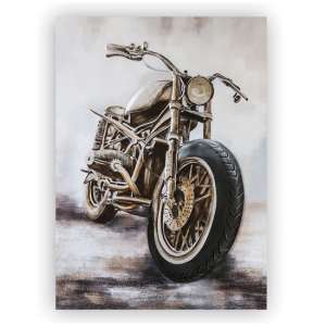 Custom Bike 3D Picture Canvas Wall Art In Silver And Grey - UK