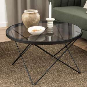 Cuxtun Smoked Glass Coffee Table Round With Black Frame