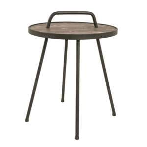 Cuyahoga Round Wooden Side Table In Vintage Brown - UK
