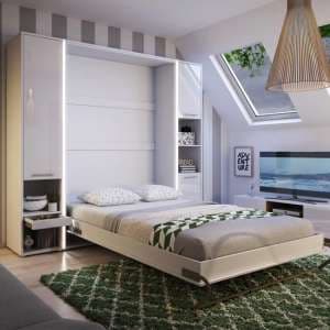 Cyan Gloss Double Bed Storage Wall Vertical In White And LED - UK